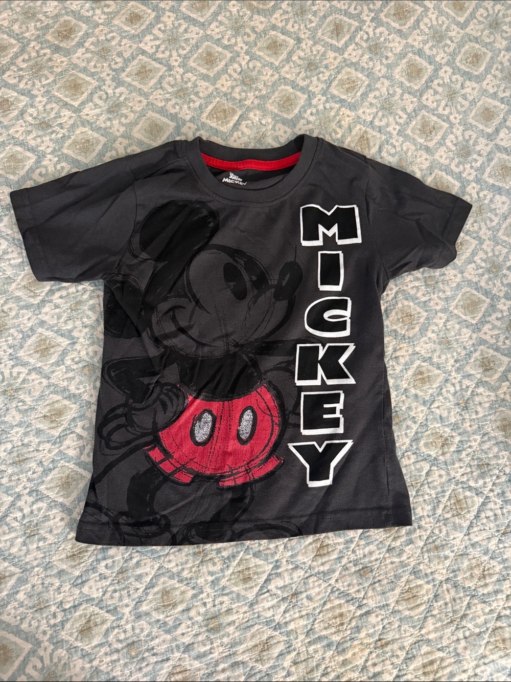Disney Black Kids Tee with Red Mickey Graphic
